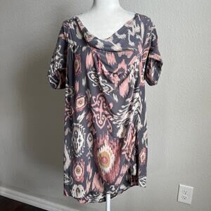 All Saints Spitalfields Audrina Ikat Silk Tunic Dress Women's 8 Gray Mini
